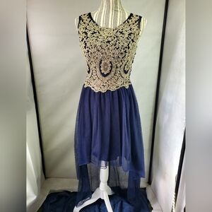 Blue sequins & sheer cocktail dress Size 7 Euc